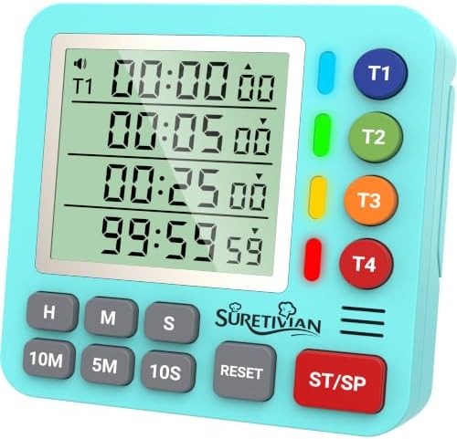 Digital Kitchen Timer with 4 Channel, Loud Alarm and Silent Mode