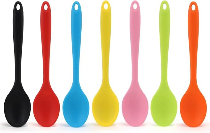 7PCS Silicone Serving Spoons Set,Vituer Heat Resistant Kitchen Spoons for Cooking,Non-stick Silicone Basting Spoon Serving Spoon Utensil for Mixing,Baking,Serving and Stirring,7Colors 8.1"