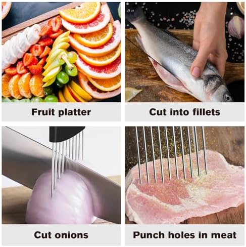 Stainless Steel Onion Slice Holder, 2025 New Multifunctional Onion Slicer Chopper Vegetable Cutter, Premium Avocados Lemon Potato Tomato Carrots and Other Vegetable Fixing Slicer (1)