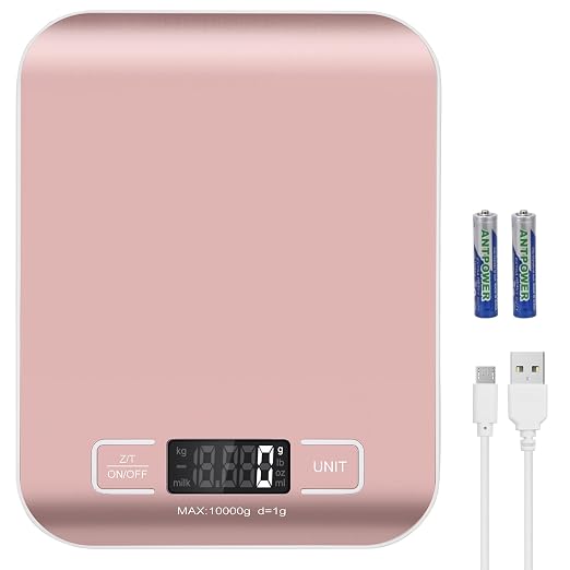 Digital Shipping Scale,Stainless Steel Panel, Accurate Portable Postal Scale for Packages, Small Business,Kitchen, Food, Handmade, Liquids, and Boutique (Rose Gold Rechargeable(10kg/1g))
