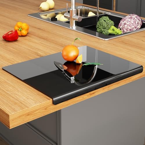 JJL Black Acrylic Cutting Board with Counter Lip, 20 x 16 Inches, Food-Grade, Anti-Slip, Perfect for Cutting Bread, Meat, and Veggies, Ideal Choice for Kitchen Countertop Décor