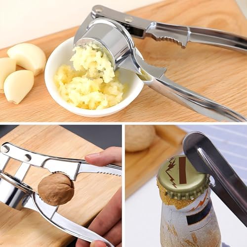 Manual Garlic Press Kitchen Large Garlic Peeler Garlic Muddler Household Garlic Pounder Garlic Press Garlic Peeler for Fine and Coarse Mince Garlic Press,Garlic Mincer, Garlic Crusher (A-3IN1)