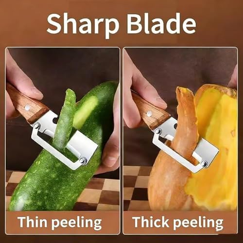 Vegetable Peeler Zero Snag Wooden Peeler, Stainless Steel Kitchen Peeler with Open Blade, No Clog Smooth Peeling, Fruit and Vegetable Peeler with Wooden Handle (1 Pc)