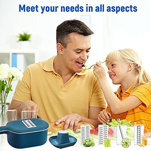 Vegetable Slicer, Multifunction Mandoline Slicer Veggie Dicers Food Choppers Cutter with 4 Replaceable Blades and Container for Carrot, Potato, Cucumber, Vegetables and various vegetables