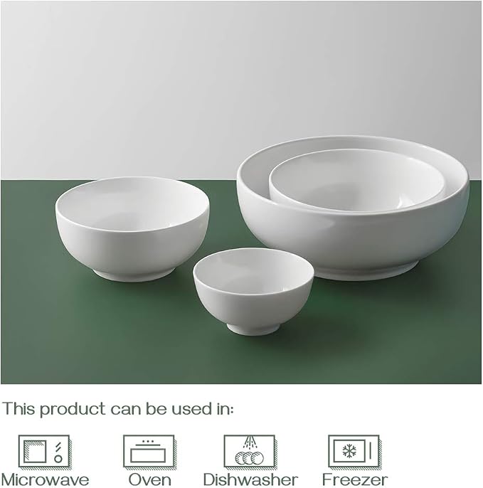 DOWAN Serving Bowls, Mixing Bowl Set, 70/30/20/8 Ounces Mixing Bowls for Kitchen, Soft White Serving Set, Serving Bowls Set of 4, Ceramic Bowl Sets for Eating Different Sizes