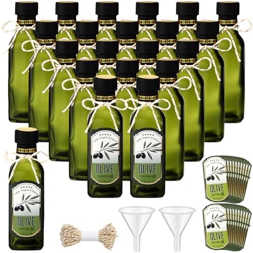 Reallnaive 20 Pcs 4oz Mini Olive Oil Bottles Bulk, Sqaure, Dark Green