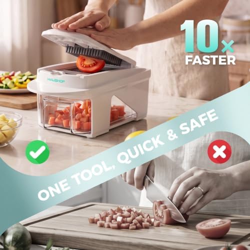 HAUSHOF All-in-1 Vegetable Chopper and Mandoline Slicer,13 Blades