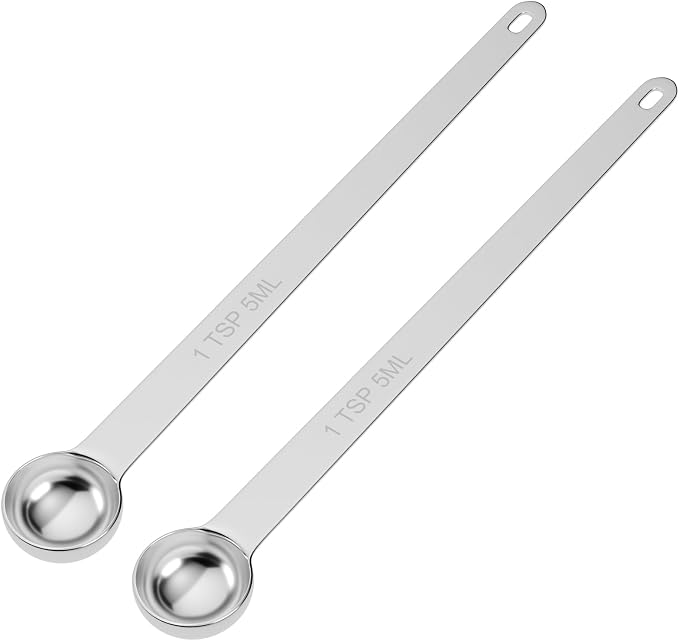 LEIFENY 2PCS 1Tsp(1/3tbsp, 5ml) Extra Long Handle Measuring Spoon, Single Stainless Steel Individual Measure Scoop Only