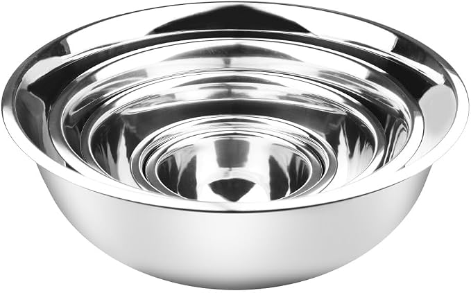 YBM HOME Stainless Steel Mixing Bowls Set of 5 – Nested Kitchen Prep Bowls for Baking, Cooking, Dough Mixing & Salad Serving (0.75, 1.5, 3, 5, 8 Quart Bowls Included)