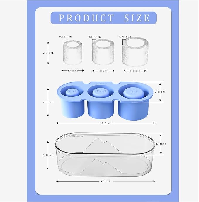 Ice Mold for Stanley Cup 30/40 Oz - Easy Fill and Release Without Touching Ice, Silicone Ice Cube Tray with Clear Lid and Bin for Freezer, Whiskey, Cocktail (Blue)