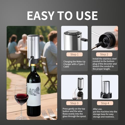Rechargeable Wine aerator Electric Wine Decanter, Automatic Wine Dispenser withStorage Base,Two Modes:long press to continuously Dispense wine/single press to Dispense75ml of Wine