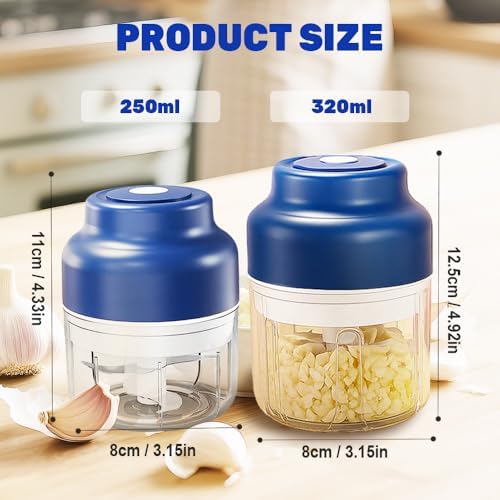 Electric Garlic Chopper, Rechargeable Mini Food Chopper with USB Cable, One-Touch Operation for Chopping Garlic, Onion, Chili and Vegetables, Portable Kitchen Gadget (Green, 250ML)