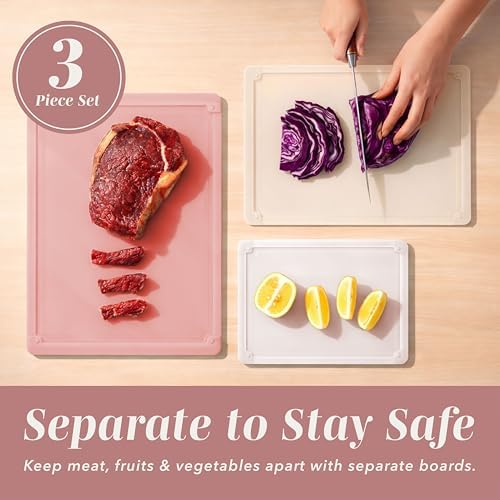 COOK WITH COLOR Extra Large Cutting Board Set, Jumbo-Sized Boards with Rubber Border for Enhanced Cooking Experience, 3-Piece, Pink