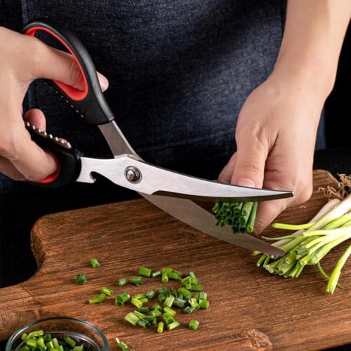 Heavy-Duty Stainless Steel Kitchen Poultry Scissors and BBQ scissors for bone, meat, chicken, fish, turkey, and vegetables; spring-loaded, multi-functional, ultra-sharp