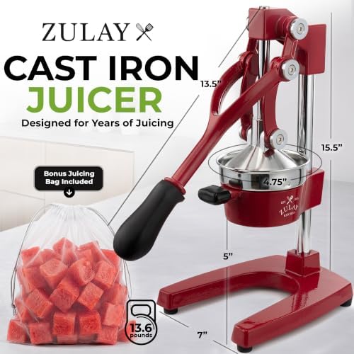 Zulay Kitchen Cast Iron Juicer - Heavy Duty Orange Juicer with Detachable Strainers for Easy Cleaning, Citrus Press for Citrus Fruits, Perfect for Bartenders, Juice Lovers & Health Enthusiasts