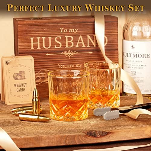 Gifts for Fathers Day Husband Him Men, Reusable Stainless Steel Engraved Whiskey Stones Glasses Set, Anniversary Wedding Gift for Men Husband Boyfriend Fiance, Cool Burbon Scotch Set Gifts