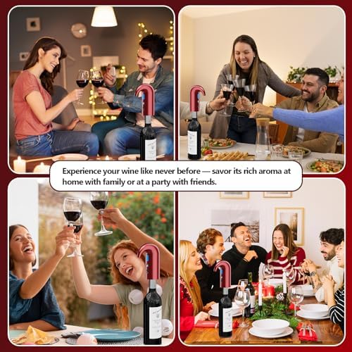 Fathers Day Gift Electric Wine Aerator & Dispenser – 1-Touch Instant Aeration, Precision Pouring & Temp Display – USB Rechargeable Gift Edition for Parties, Holidays & Wine Lovers (Red)
