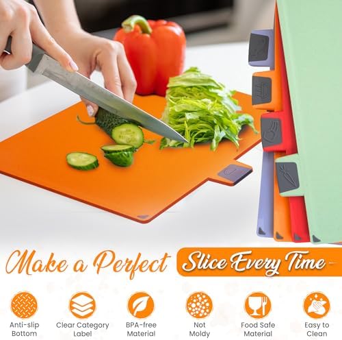 4-Piece Non-Toxic Cutting Board Set 12"L x 9"W with Premium Scissors – BPA-Free Plastic and Rubber Chopping Boards for Kitchen Essentials with Organizer, Dishwasher Safe Accessories Holder.