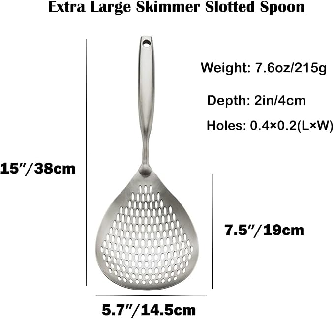 Extra Large Skimmer Slotted Spoon, 304 Stainless Steel Spider Strainer Spoon for Cooking and Frying, Pasta Strainer, Restaurant or Kitchen Tools