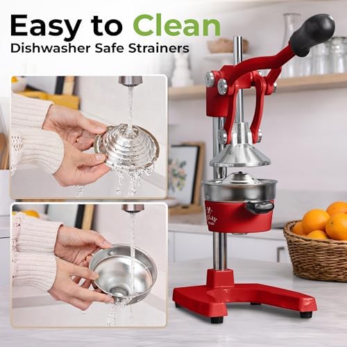 Zulay Kitchen Cast Iron Juicer - Heavy Duty Orange Juicer with Detachable Strainers for Easy Cleaning, Citrus Press for Citrus Fruits, Perfect for Bartenders, Juice Lovers & Health Enthusiasts