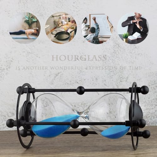 Hourglass, 15 Minute Sand Timer, Vintage Metal Hour Glass for Home Office Desk Decor, Unique Sand Clock Gifts (Blue)