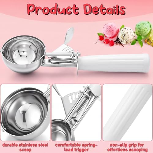 Reallnaive 4 Pcs Ice Cream Scooper with Trigger, 6 oz, White