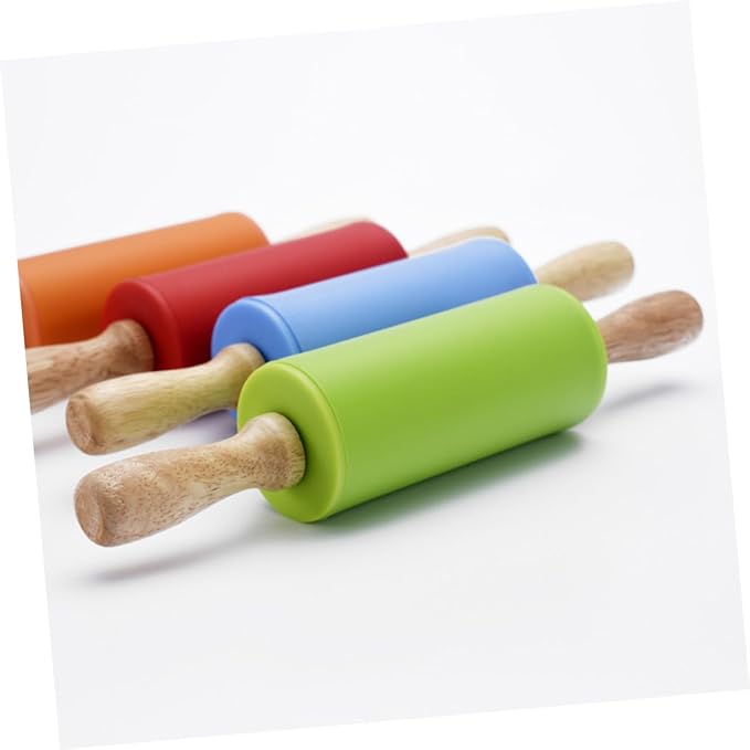 Mini Silicone Non-stick Rolling Pin with Wooden Handles Food-grade Heat-resistant Dough Roller for Cookies Pastries Pizza and Bread Baking