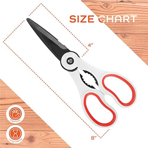 Premium 4-in-1 Kitchen Shears - White & Red - 3 Sets (3 Scissors)