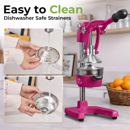Zulay Kitchen Cast Iron Juicer - Heavy Duty Orange Juicer with Detachable Strainers for Easy Cleaning, Citrus Press for Citrus Fruits, Perfect for Bartenders, Juice Lovers & Health Enthusiasts