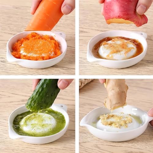 1 Pack Advanced Ceramic Grater Plate for Ginger, Garlic, Onion, Cheese, Lemon, Chocolate, Vegetables and Fruits in Kitchen, White, 4 Inches