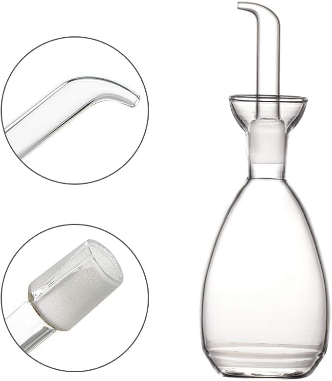 Affogato Glass Oil Bottle with Spout, Olive Oil Dispenser Vinegar Drizzler Pourer Stopper Pot, Soy Sauce Vinegar Cruet Non Drip Heat-Resistant for Cooking Kitchen Restaurant BBQ (8.5 oz)