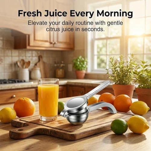 Handheld Lemon Juice Squeezer, Lemon Squeezer Stainless Steel, Manual Fruit Juice Squeezer, Heavy Duty Citrus Press Juicer, Ergonomic Hand Press Juicer for Lime, Orange, Grapefruit, Pomegranate (2pcs)
