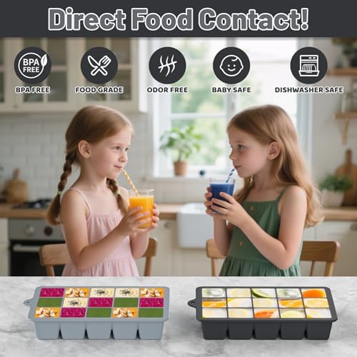 Silicone Ice Cube Tray 3 Pack - EASY RELEASE ice cube tray with lid, BPA Free Ice Cubes Trays for Freezer,ice cube mold for Cocktail,Whiskey (Black+Grey+Mint)
