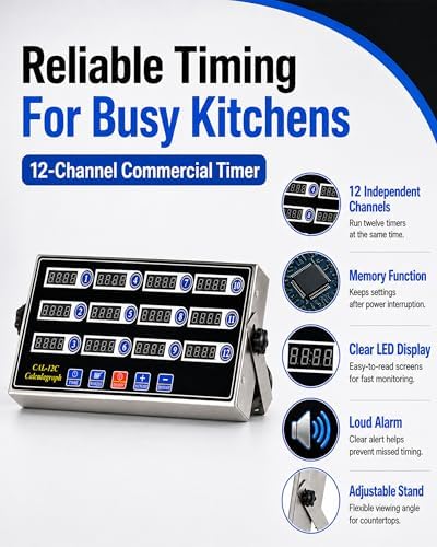 Commercial 12 Channel Digital Kitchen Timer, Calculagraph Fry Timer