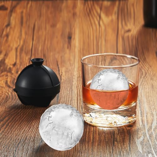 Nax Caki 3D Baseball Ice Cube Molds, Novelty Baseball Gifts Stuff for Men, 2.5" Large Silicone Round Ball Ice Cube Tray for Cocktails,Bourbon,Brandy, Whiskey