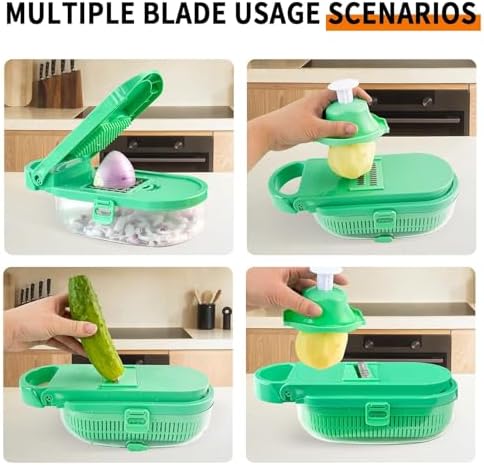 12-in-1 Vegetable Chopper, Dicer, Professional 8 Blades, Onion Chopper, Potato Slicer, Cheese Grater, Stainless Steel Blade, Home Essentials & Kitchen Gadgets, Budget-Friendly