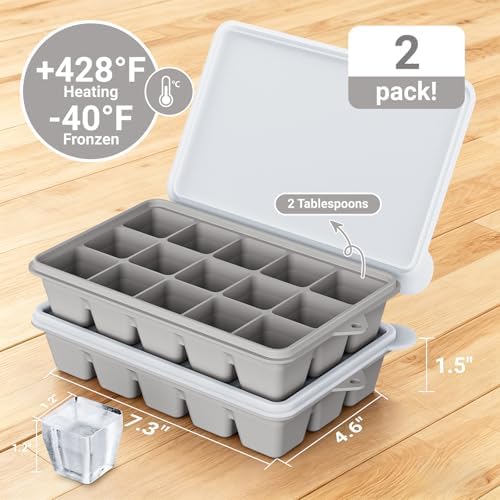 Silicone Ice Cube Trays, Easy Release Ice Cube Molds with Removable Lid, Freezer Stackable Ice Trays for Whiskey, Cocktail, Drinks and Food, Freezer, BPA Free