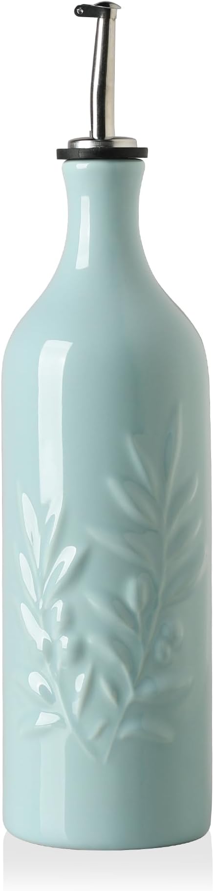Sweejar Large Ceramic Olive Oil Dispenser Bottle, 24 Oz Relief Opaque Oil Cruet Protects Oil To Reduce Oxidation, Storage Vinegar, Soy Sauce, Coffee Syrup, Liquids, Set of 1(Light Blue)
