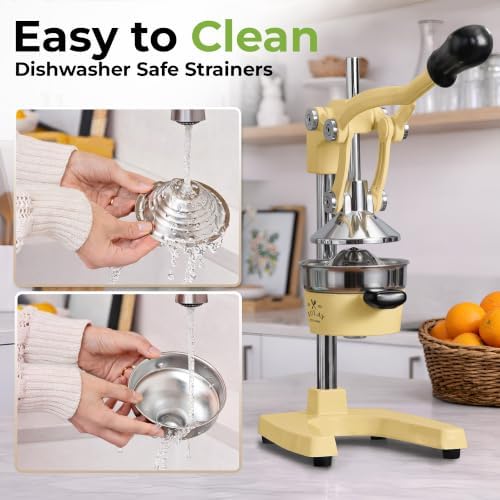 Zulay Kitchen Cast Iron Juicer - Heavy Duty Orange Juicer with Detachable Strainers for Easy Cleaning, Citrus Press for Citrus Fruits, Perfect for Bartenders, Juice Lovers & Health Enthusiasts