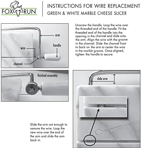 Fox Run 3852 Marble Cheese Slicer with 2 Replacement Wires, White, Medium