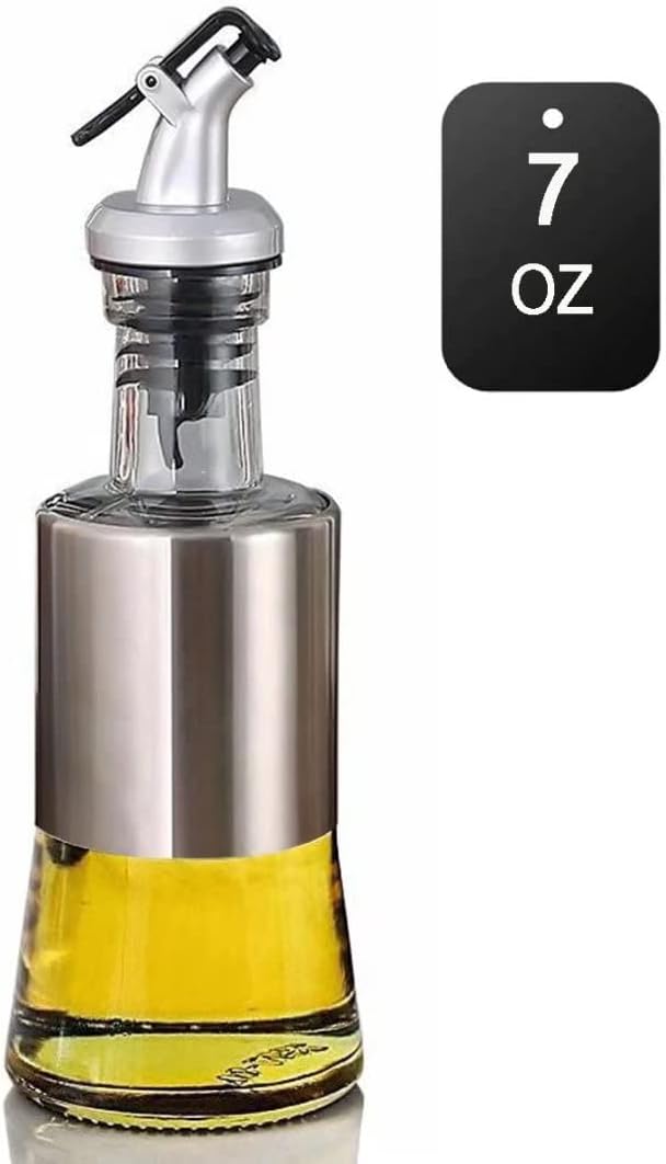 Mincham Olive Oil Dispenser Vinegar Cruet with No-drip Spout 7oz Capacity | 7oz (200ml) Capacity Glass & Stainless Steel Body