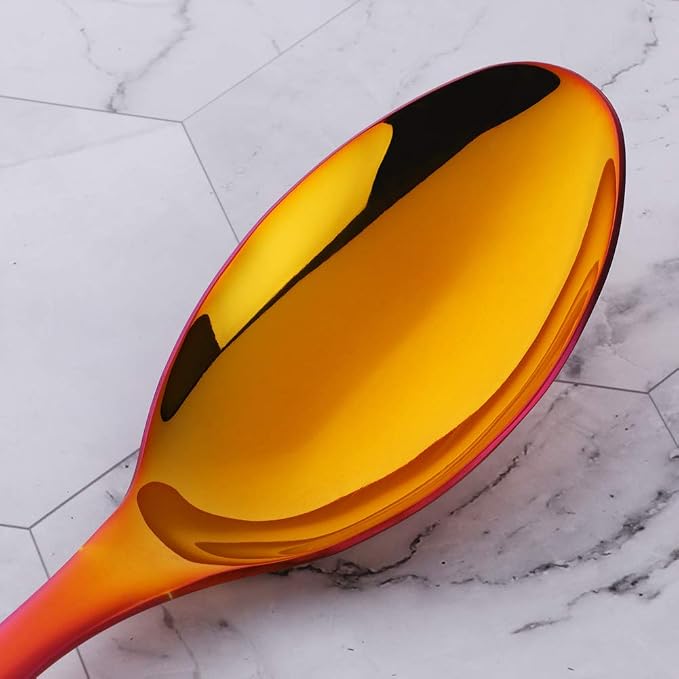 Buffet Serving Spoons, Stainless Steel 10 Inch Orange Red Server Set of 2, Large Salad Serverware Utensils, Dishwasher Safe