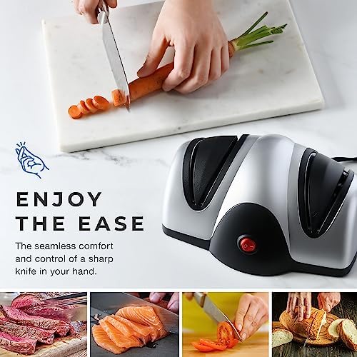 Sagler Electric Kitchen Knife Sharpener - 2 Stage Knife Sharpener with Sapphirite Wheels - Repair, Restore, Polish Blades, Cutters - Black