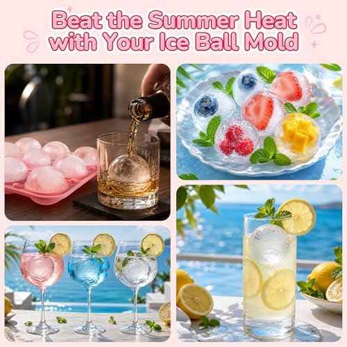 Large Ice Ball Mold, 9-Cavity Round Ice Cube Tray with Lid, 2.2inch Silicone ice Ball Tary for Freezer, BPA Free Circle Ice Cube Tray, Cocktail, Juice