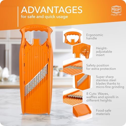 Börner by Reston Lloyd Wave-Waffle Power Line • Crinkle Cut/Spirelli Vegetable Slicer • Slicer for Wave Waffle Cut Style • Multiple Thickness Options • Made in Germany, Orange