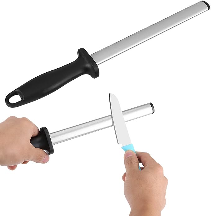 Professional Extra Fine Oval Knife Sharpener - 8 Inch Coated Honing Steel for Chefs - Honing Butcher Knives