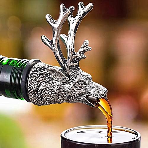 Wine Pourer Aerators, Deer Stag Head Wine Decanter Spout, Aerating Bottle Pourer, Wine Stopper Bar Accessories, Gifts for Birthday Wedding Christmas,Silver