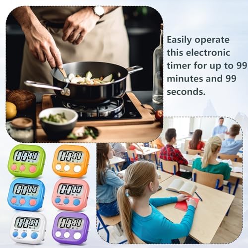 4 Pack Digital Kitchen Timer Magnetic Digital Timer with Big Display Loud Ring Cooking Timers for Cooking, Game, Gym, Break Time, Classroom(4, Pink, Blue, Purple, White)