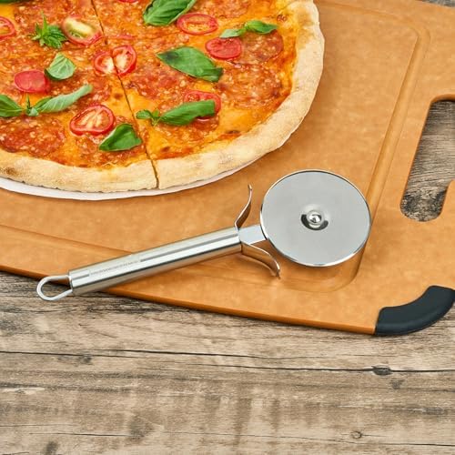 Restaurantware 7.8 Inches Stainless Steel Pizza Cutter - Stainless Steel Pizza Wheel - Ergonomic Handle, Finger Guard - For Kitchen, Silver Slicer