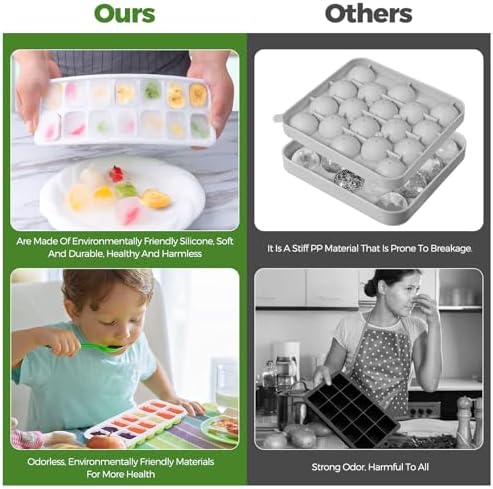 4 x Silicone Ice Cube Trays with Lids, Ice Cube Moulds, LFGB Certified – BPA Free, Square Ice Cube Trays Easy to Remove (2 Green + 2 Blue)